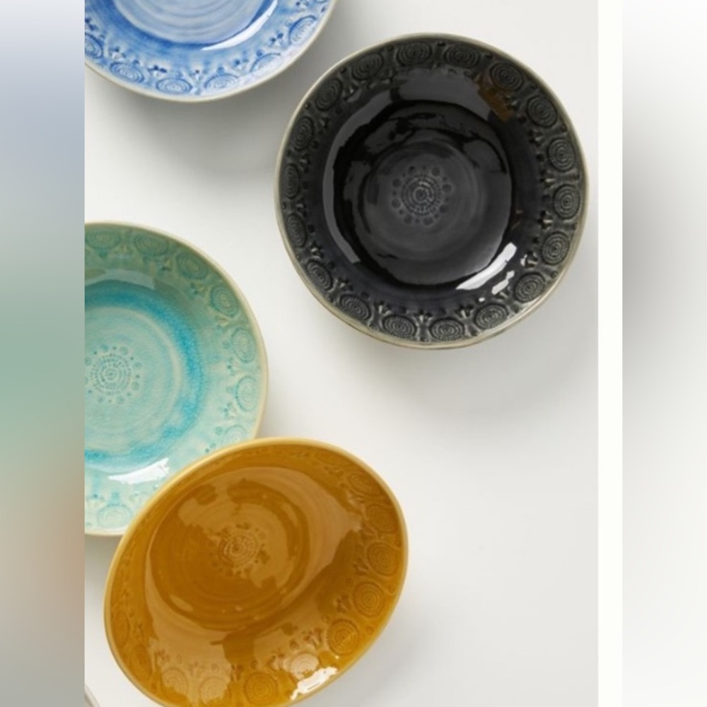 Anthropologie Old Havana Pasta Bowls charcoal Set of 4 NIB